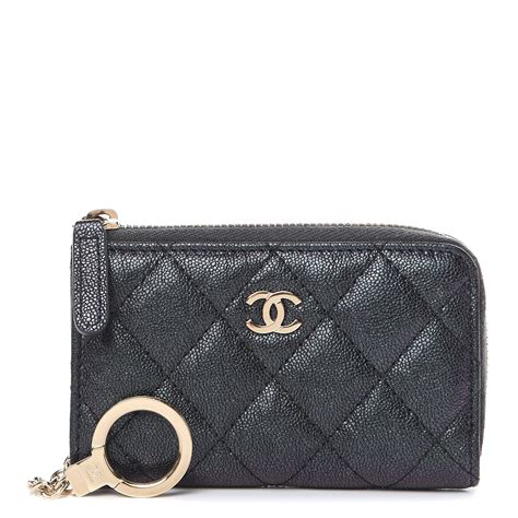 chanel caviar key holder|CHANEL Iridescent Caviar Quilted Zipped Key Holder Case Black .